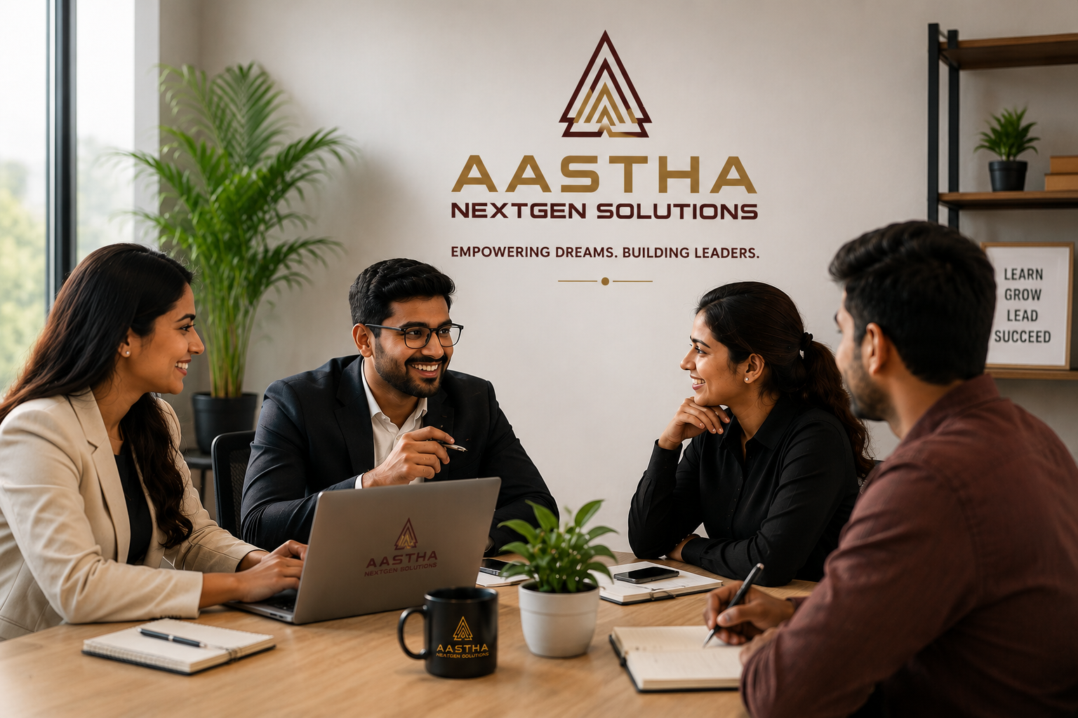 aastha team discussing with students